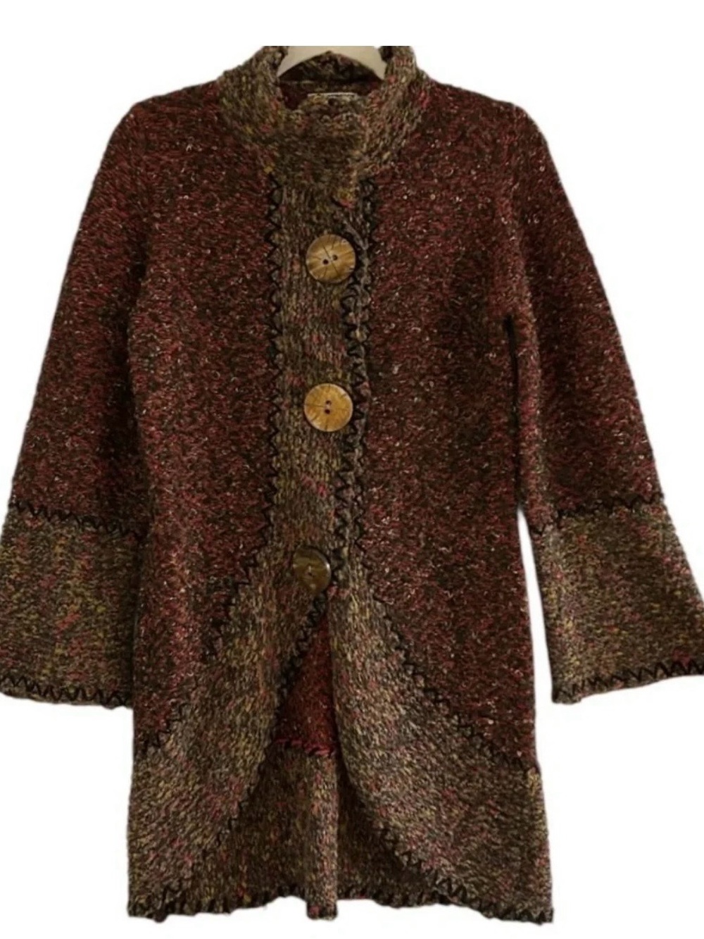 Anthropology Curio Women's Textured Rustic Brown Wool Blend Coat with Buttons